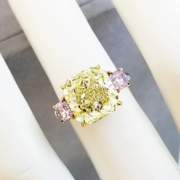 Scarselli GIA 7 Carat Yellow Radiant and Pink Cushion Diamond Ring in Platinum