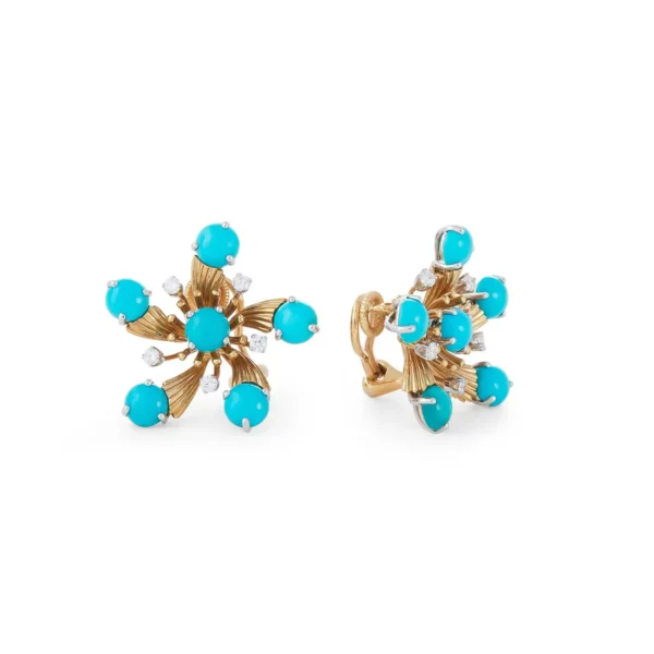 Snowflake Turquoise and Diamond Ear Clips Jean Schlumberger for Tiffany & Co.