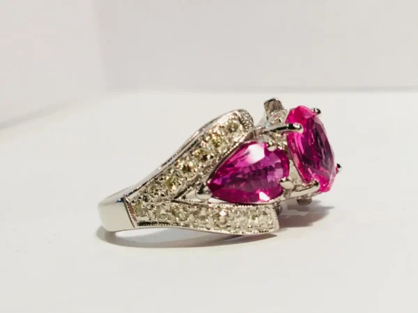 Spectacular Vivid Pink Sapphire Diamond Platinum Three-Stone Ring