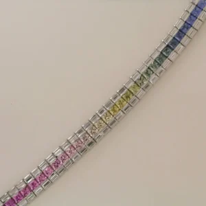 Stunning Fancy Rainbow Sapphire Platinum Line Bracelet