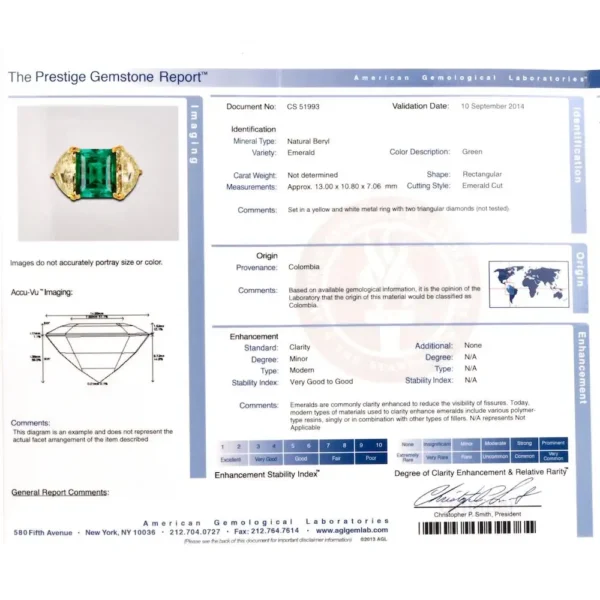 Three-Stone Rectangular Emerald Diamond Platinum Ring