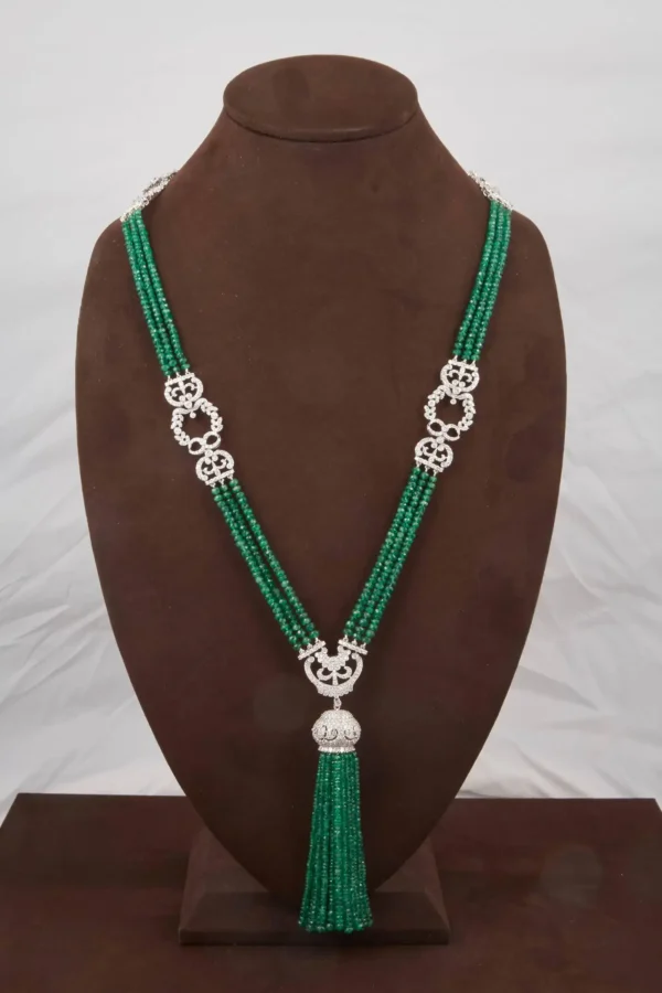 Unique Green Emerald and Diamond Tassel Necklace