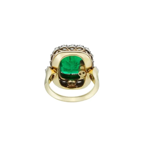 Victorian Colombian Emerald and Diamond Cluster Ring