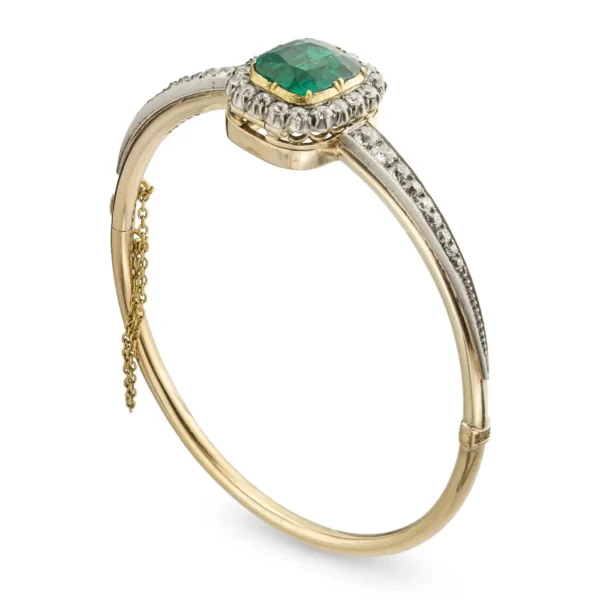 Victorian Colombian Emerald and Diamond Cluster Ring
