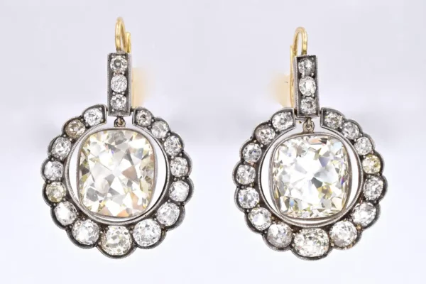 Victorian Old Cushion Shape Diamond Earrings 23.17 Carat