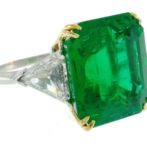 Vintage Harry Winston Emerald Diamond Platinum Ring 14.04 Carat Colombian AGL