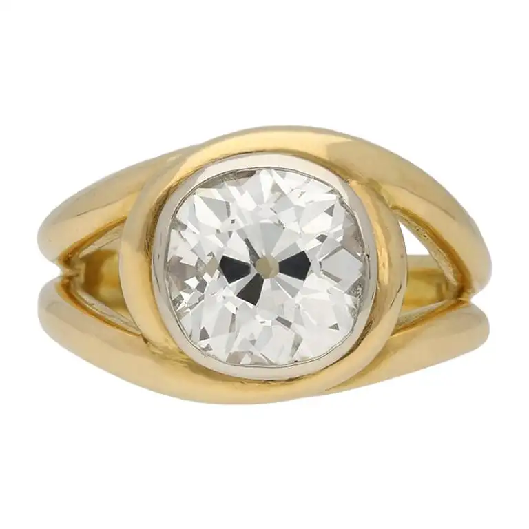 Vintage Solitaire Cushion Shape Old Mine Diamond Ring, French, circa 1950