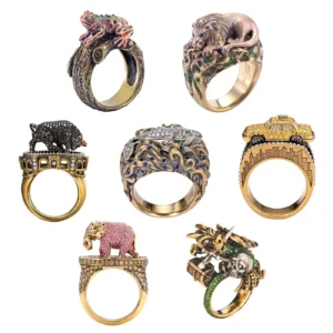 Wendy Brandes 7-Ring Diamond and Coloured Gemstone Animal-Design Collection