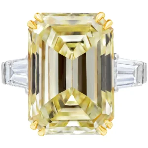 Yellow Emerald Cut Diamond Three-Stone Engagement Ring GIA Certified 14.54 Carat