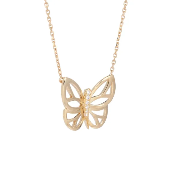 Yellow Gold Diamond Butterfly Pendant Necklace