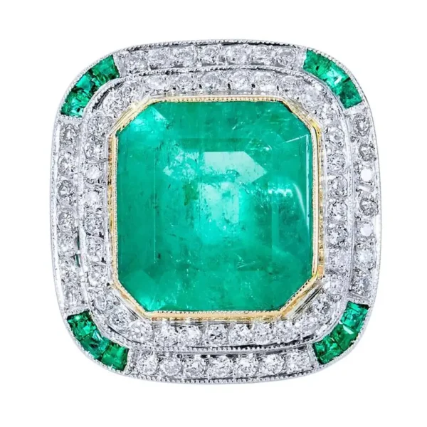 rt Deco Inspired 7.44 Carat Colombian Emerald 18 kt White Gold Platinum Ring 7