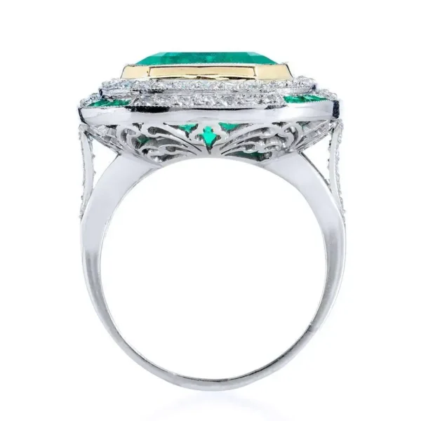 rt Deco Inspired 7.44 Carat Colombian Emerald 18 kt White Gold Platinum Ring 7
